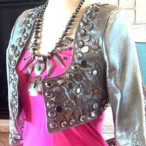 Vintage Double D Ranch Metalic Mirrored Crop Leather Jacket! XS